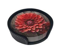 Set di 6 sottobicchieri con dalia rossa a forma di fiore per bevande, in pelle, sottobicchieri, sottobicchieri, per tazza, cucina, bar, decorazione per la casa, regalo di inaugurazione della casa