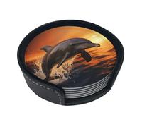 Set di 6 sottobicchieri con delfino al tramonto per bevande, in pelle, sottobicchieri, sottobicchieri, per tazza da cucina, bar, decorazione per la casa, regalo di inaugurazione della casa