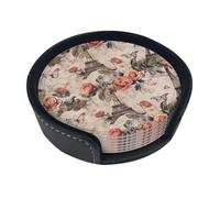 Set di 6 sottobicchieri con fiore Torre Eiffel Parigi Torre Eiffel per bevande in pelle sottobicchieri per tazza da tè per tazza cucina bar decorazione casa regalo di inaugurazione della casa