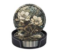 Set di 6 sottobicchieri con fiori neri e grigi con supporto in pelle sottobicchieri protezione da tavolo tappetino per tazza per bar decorazione tazza pad per tavolino da caffè cucina sala da pranzo