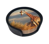 Set di 6 sottobicchieri con giraffa e animali dell'Africa per bevande, in pelle, sottobicchieri, sottobicchieri, per tazza, cucina, bar, decorazione per la casa, regalo di inaugurazione della casa