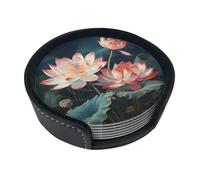 Set di 6 sottobicchieri con libellula e loto per bevande, in pelle, sottobicchieri, sottobicchieri, per tazza, cucina, bar, decorazione per la casa, regalo di inaugurazione della casa