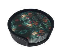 Set di 6 sottobicchieri con libellula sul fiore dal design elegante, in pelle PU, per casa, ufficio e cucina, facili da pulire e resistenti al calore