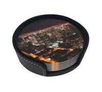Set di 6 sottobicchieri con luci della città per bevande, in pelle, sottobicchieri, sottobicchieri, per tazza da cucina, bar, decorazione per la casa, regalo di inaugurazione della casa