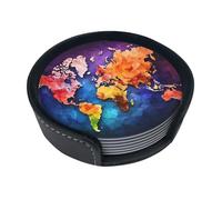 Set di 6 sottobicchieri con mappa dei colori per bevande, in pelle, sottobicchieri, sottobicchieri, per tazza da cucina, bar, decorazione per la casa, regalo di inaugurazione della casa