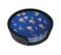 Set di 6 sottobicchieri con meduse dal design elegante, in pelle PU, per casa, ufficio e cucina, facili da pulire e resistenti al calore
