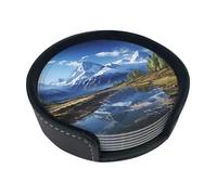 Set di 6 sottobicchieri con montagne innevate per bevande, in pelle, sottobicchieri, sottobicchieri, per tazze, cucina, bar, decorazione per la casa, regalo di inaugurazione della casa