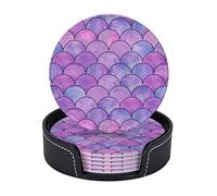 Set di 6 sottobicchieri con motivo a squame di pesce e sirena per bevande con supporto, rotondi in pelle da 4 pollici, per decorazioni per la casa e la cucina, tazze da caffè, inaugurazione della c