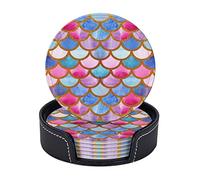 Set di 6 sottobicchieri con motivo a squame di pesce e sirena per bevande con supporto, rotondi in pelle da 4 pollici, per decorazioni per la casa e la cucina, tazze da caffè, inaugurazione della c