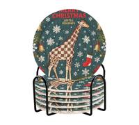 Set di 6 sottobicchieri con motivo giraffa con scritta "Merry Christmas" e supporto per bevande, decorazione per la casa