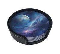 Set di 6 sottobicchieri con nebulosa e luna per bevande, in pelle, sottobicchieri, sottobicchieri, per tazza da cucina, bar, decorazione per la casa, regalo di inaugurazione della casa