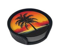 Set di 6 sottobicchieri con palma al tramonto per bevande, in pelle, sottobicchieri, sottobicchieri, per tazza, cucina, bar, decorazione per la casa, regalo di inaugurazione della casa
