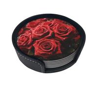 Set di 6 sottobicchieri con rosa rossa per bevande, in pelle, sottobicchieri, sottobicchieri, per tazza da cucina, bar, decorazione per la casa, regalo di inaugurazione della casa