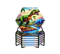 Set di 6 sottobicchieri con scena di avventure nella giungla con dinosauri, con supporto, protezione antiscivolo per il tavolo, accessori per bar del caffè, regali di inaugurazione della casa, decor