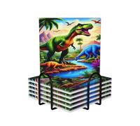 Set di 6 sottobicchieri con scena di avventure nella giungla con dinosauri, con supporto, protezione antiscivolo per il tavolo, accessori per bar del caffè, regali di inaugurazione della casa, decor