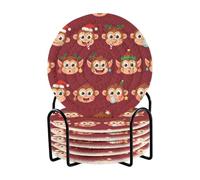 Set di 6 sottobicchieri con scimmia di Natale e supporto, per bevande e decorazioni per la casa