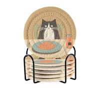 Set di 6 sottobicchieri con simpatico gatto che mangia tagliatelle con supporto da tavolo per bevande, decorazione da tavolo piccola