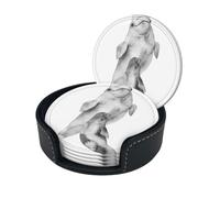 Set di 6 sottobicchieri con stampa artistica di balena, per bevande, con supporto, in pelle sintetica