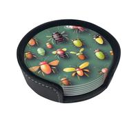 Set di 6 sottobicchieri con stampa "Atlante degli insetti", completi di supporti. Adatti per tavoli da pranzo, decorazioni per la cucina e tavolini da caffè.
