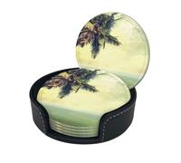 Set di 6 sottobicchieri con stampa di palme e riva rocciosa per bevande, con supporto, in pelle sintetica