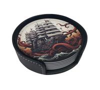Set di 6 sottobicchieri con tentacoli di polpo con nave per bevande, in pelle, sottobicchieri, sottobicchieri, per tazza da cucina, bar, decorazione per la casa, regalo di inaugurazione della casa
