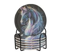 Set di 6 sottobicchieri con unicorni e pittura ad acquerello, con supporto, sottobicchieri per ufficio, per bevande, senza sudore
