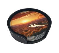 Set di 6 sottobicchieri con vista al tramonto per bevande, in pelle, sottobicchieri, sottobicchieri, per tazza, cucina, bar, decorazione per la casa, regalo di inaugurazione della casa