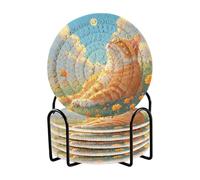 Set di 6 sottobicchieri da tavolo con gatto blu con pittura ad olio con supporto, per bevande, decorazione assorbente