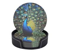 Set di 6 sottobicchieri da tavolo in PU moderno, con piuma di coda di pavone, stile retrò vintage, con bellissimi uccelli dipinti, per bevande, set di sottobicchieri, 4 pollici