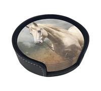 Set di 6 sottobicchieri da tavolo in PU moderno, con ritratto di cavallo in stile retrò, stile antico, per bevande, set di sottobicchieri, 4 pollici