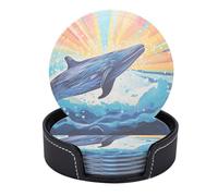 Set di 6 sottobicchieri da tavolo in stile oceano con balena ad, sottobicchieri moderni in PU per bevande