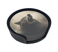 Set di 6 sottobicchieri da tavolo moderni in PU per bevande, raffiguranti un che ulula alla luna piena su una montagna, set di sottobicchieri, 4 pollici