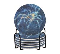 Set di 6 sottobicchieri e supporto blu notte stellata per bevande in corda di cotone