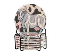Set di 6 sottobicchieri e supporto per la casa della mucca con pittura a cartoni animati per la protezione del tavolo della casa