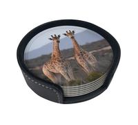 Set di 6 sottobicchieri eleganti con giraffa, in pelle sintetica ultra morbida, con scatola, facili da pulire e antimacchia, perfetti per casa, cucina e ufficio