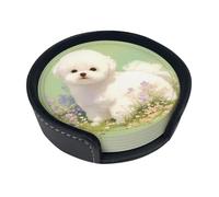Set di 6 sottobicchieri eleganti con simpatico cagnolino, in pelle sintetica ultra morbida, con scatola, facili da pulire e resistenti alle macchie, perfetti per casa, cucina e ufficio