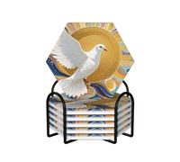 Set di 6 sottobicchieri esagonali in ceramica per bevande, con supporto in metallo, motivo: colomba, sole, arte, sottobicchiere, tappetino protettivo da tavolo per la decorazione della casa