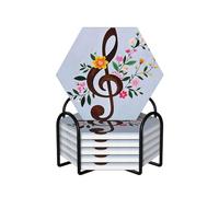 Set di 6 sottobicchieri esagonali in ceramica per bevande, con supporto in metallo, nota musicale, floreale, sottobicchiere in ceramica, tappetino protettivo per la decorazione della casa