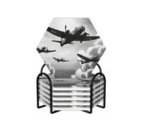 Set di 6 sottobicchieri esagonali in ceramica per bevande, con supporto in metallo, sottobicchieri in ceramica della guerra mondiale, tappetino protettivo da tavolo per la decorazione della casa