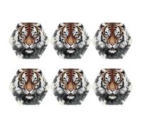 Set di 6 sottobicchieri esagonali, in pelle PU, per bevande, tavolino da caffè, protezione da tavolo con tigre scarabocchiata in bianco e nero, decorazione per la casa