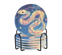 Set di 6 sottobicchieri estetici blu con simpatico pitone stellato con supporto, per protezione da tavolo, regalo di inaugurazione della casa, decorazione per la casa