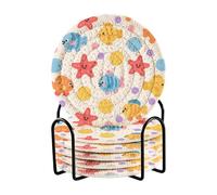 Set di 6 sottobicchieri estetici colorati con pesce e stella marina in stile cartone animato, set di 6 sottobicchieri per bevande, decorazione da tavolo