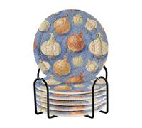 Set di 6 sottobicchieri estetici con cipolla vegetale blu per scrivania e supporto, set di 6 sottobicchieri per bevande, decorazione minimalista per la casa