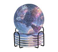 Set di 6 sottobicchieri estetici e supporto per bevande, motivo pappagallo grigio notte stellata blu