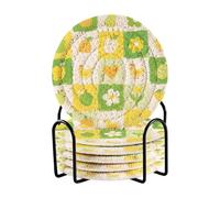 Set di 6 sottobicchieri estetici per scrivania con motivo floreale giallo-verde con supporto per Posavasos Para Mesa da caffè