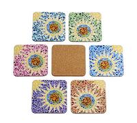 Set di 6 Sottobicchieri Giordano di Ponzano® per Bicchieri, Tazze, Fiori o Candele sul Tavolo con Base in Sughero. Quadrato 10 cm. Edizione (Gaudi)