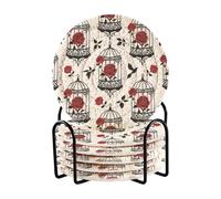 Set di 6 sottobicchieri gotici rossi e neri con gabbia di uccelli di Halloween con supporto per tavolo da pranzo, accessori per bar della casa
