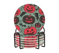 Set di 6 sottobicchieri gotici rossi e neri con zucca di Halloween con supporto sottobicchieri per tavolino da caffè per tazze