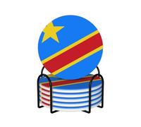 Set di 6 sottobicchieri in ceramica con bandiera della Repubblica del Congo e supporto, ideali per tazze da caffè e bevande.