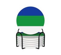 Set di 6 sottobicchieri in ceramica con bandiera della Repubblica di Komi, con supporto, per tazze da caffè e bevande.